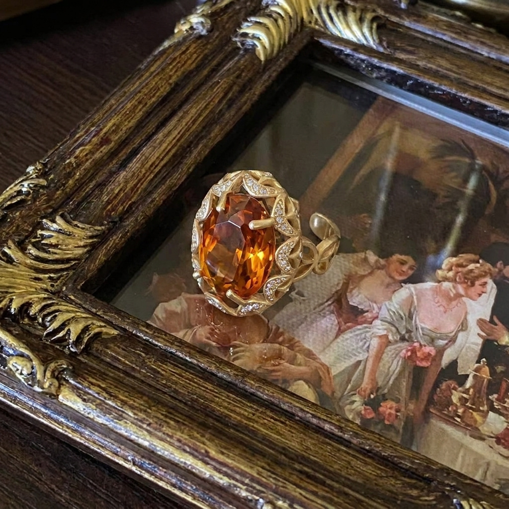 Vintage Amber Jewelry Set – Necklace, Earrings & Ring Ring
