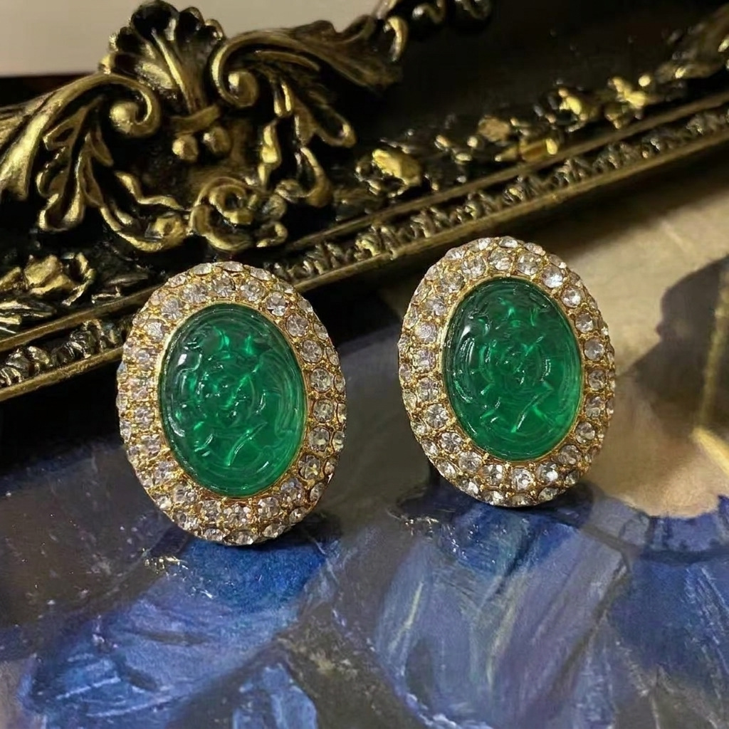 Luxury Emerald Jewelry Set – Vintage Gold Necklace & Earrings Earring