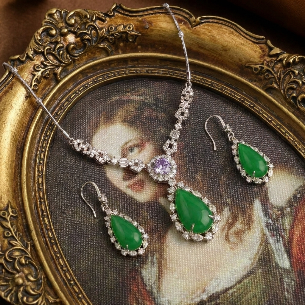 Luxury Emerald Jewelry Set – Teardrop Necklace & Earrings