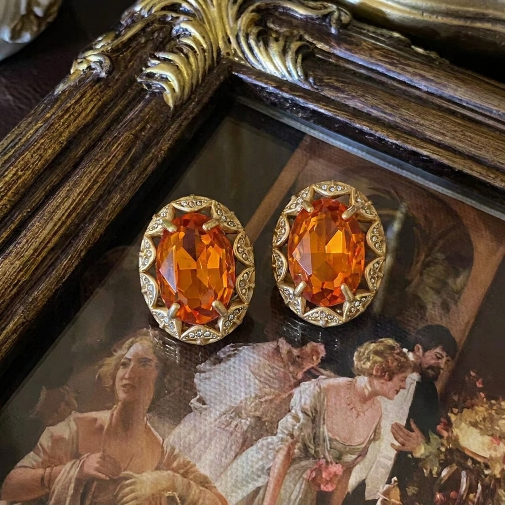 Vintage Amber Jewelry Set – Necklace, Earrings & Ring Earring