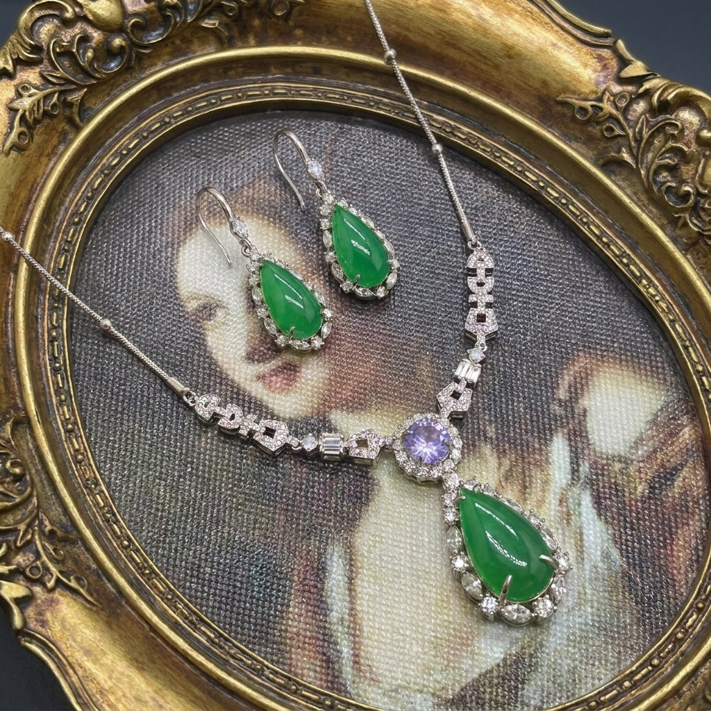 Luxury Emerald Jewelry Set – Teardrop Necklace & Earrings Jewelry Set
