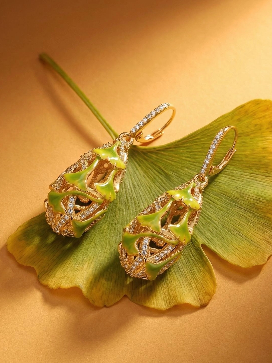 Golden Ginkgo Earrings - Nature-inspired statement jewelry