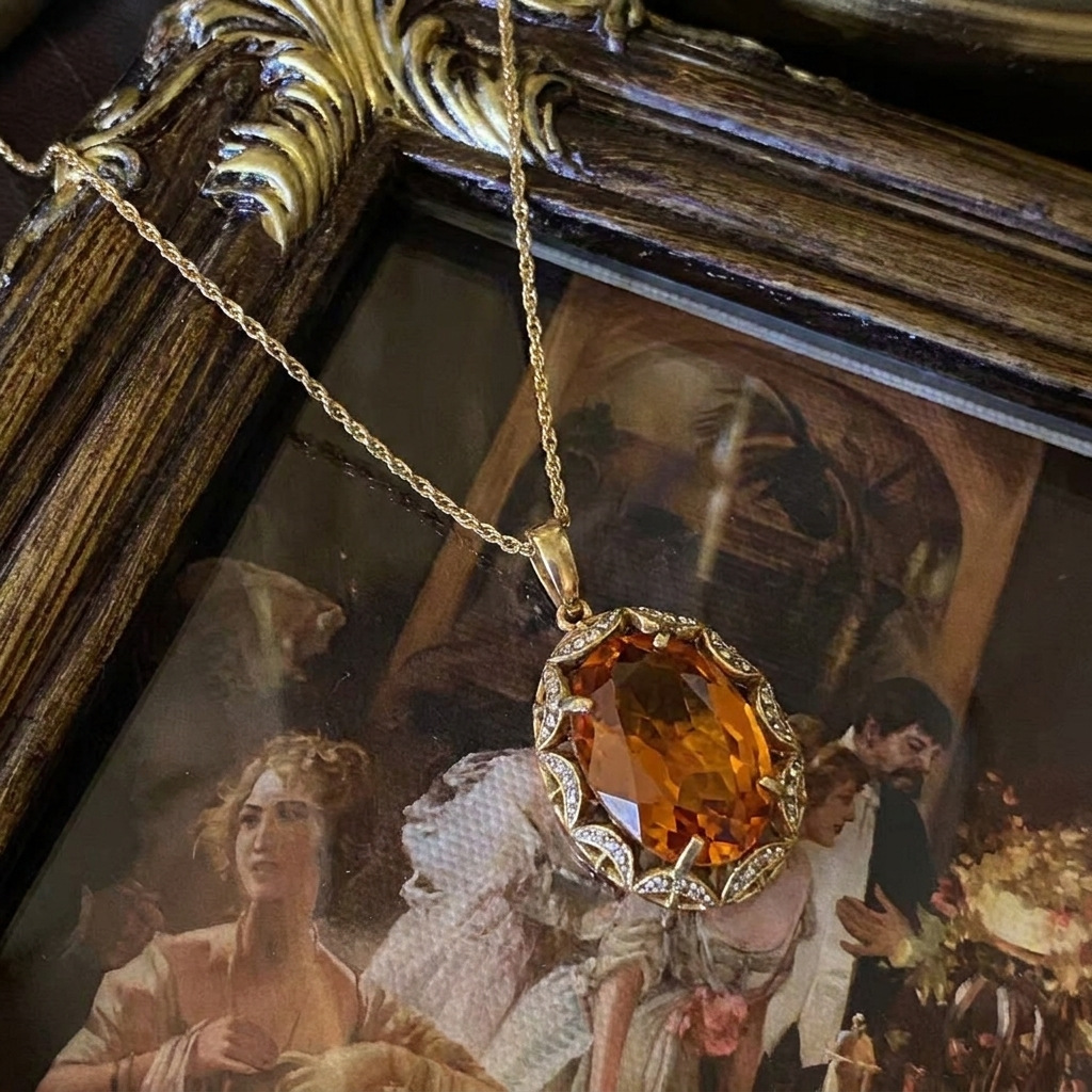 Vintage Amber Jewelry Set – Necklace, Earrings & Ring Necklace