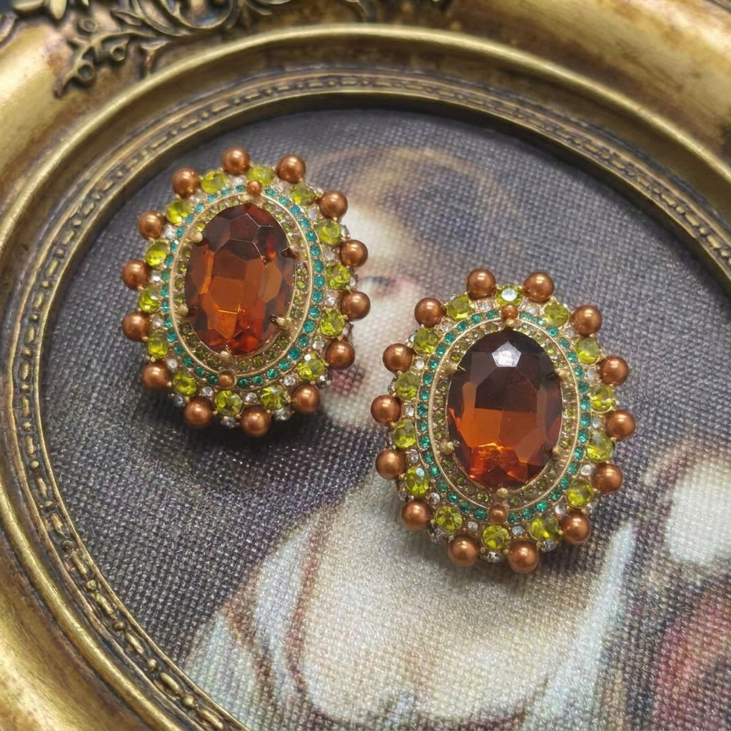 Retro Oval Amber Earrings – Luxury Bohemian Statement Jewelry Green