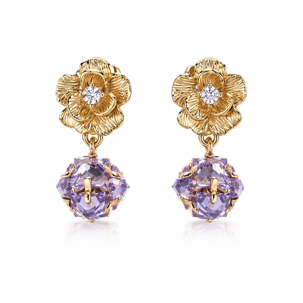 Romantic Gold Flower Dangle Earrings