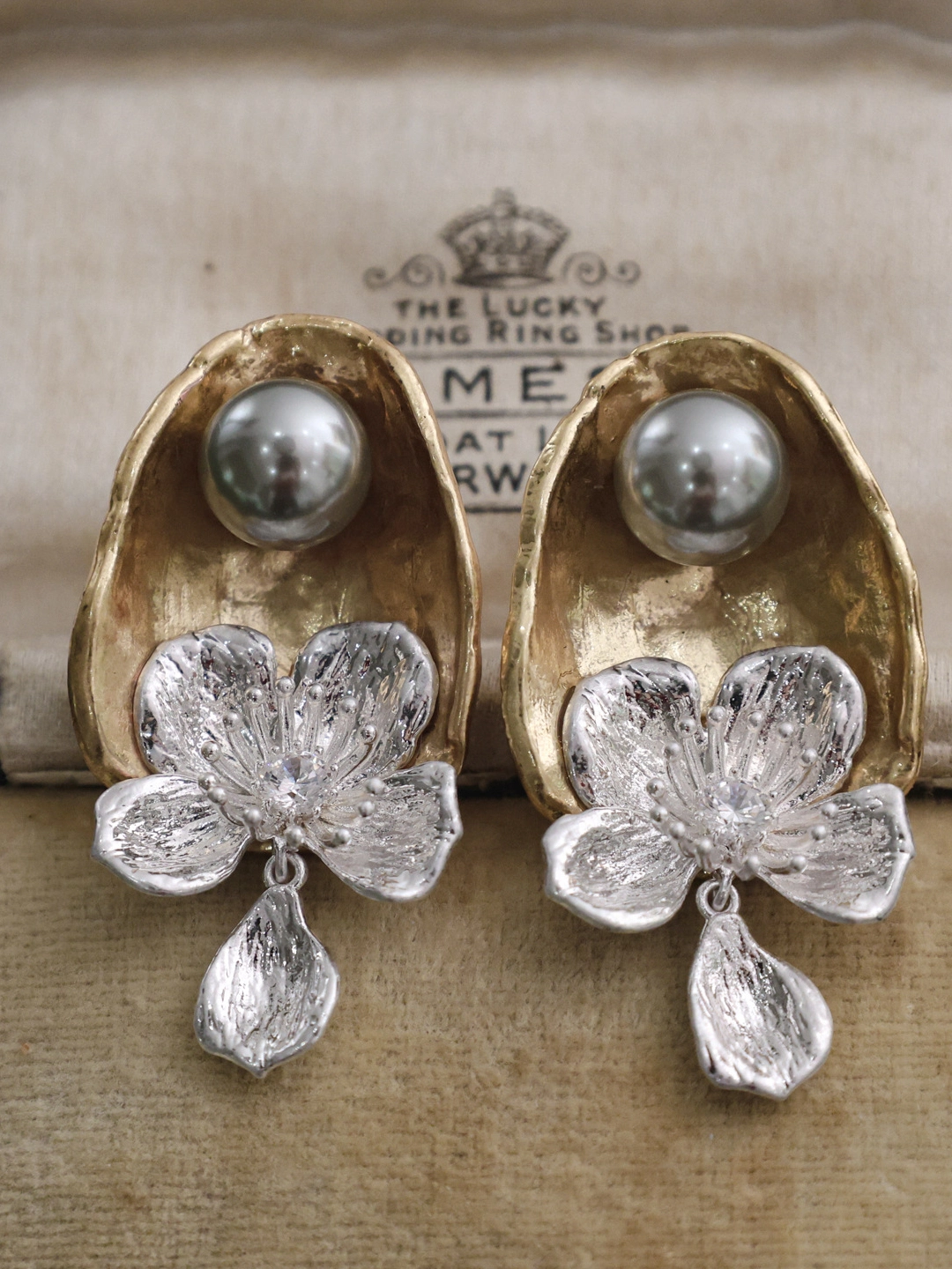 Vintage Pearl Flower Earrings – Gold & Silver Statement Jewelry