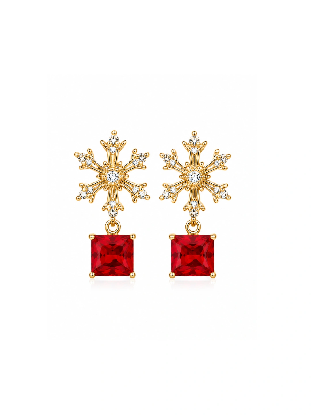 Frozen Elegance Snowflake Drop Earrings - Square Crystal Pendant Fire