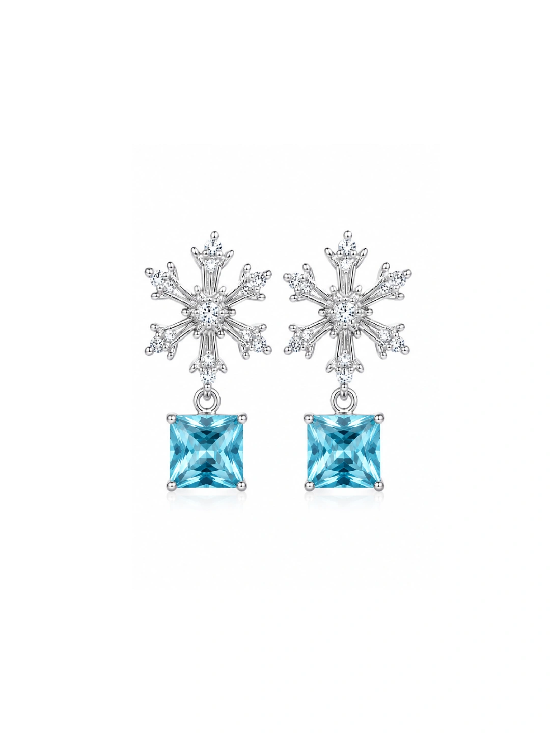 Frozen Elegance Snowflake Drop Earrings - Square Crystal Pendant Ice