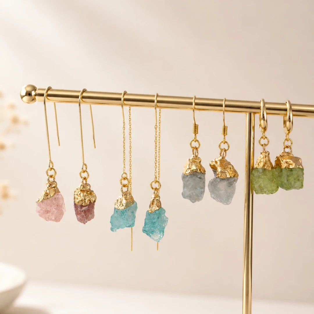Raw Crystal Birth Month Earrings thumbnail