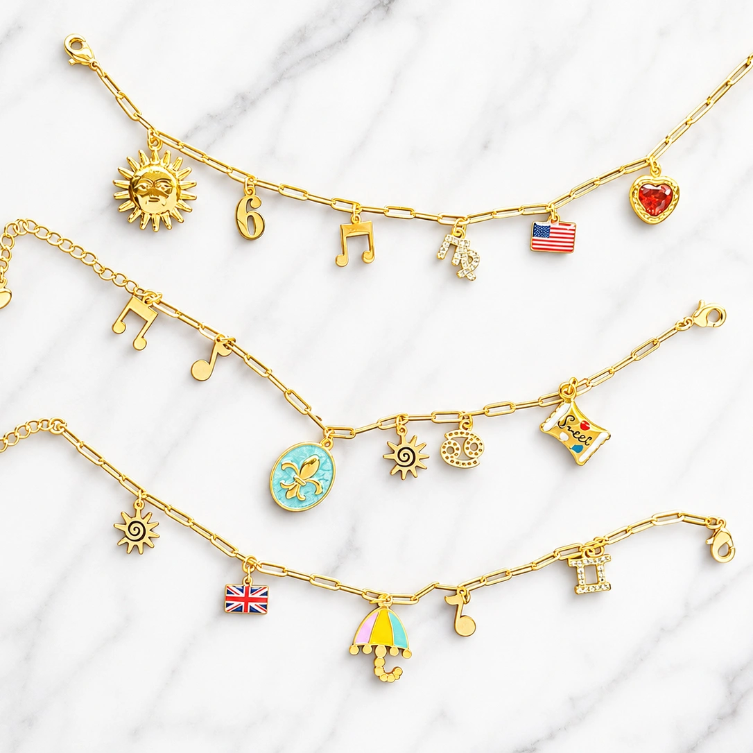 Personalized Gold Charm Bracelet: Custom Initial, Vintage Chunky Charms thumbnail