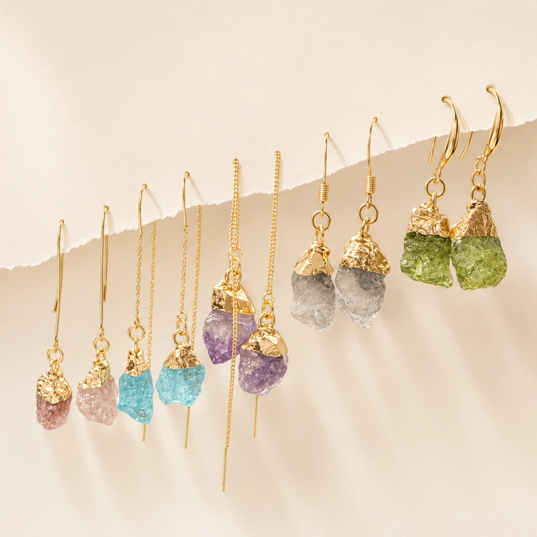 Raw Crystal Birth Month Earrings