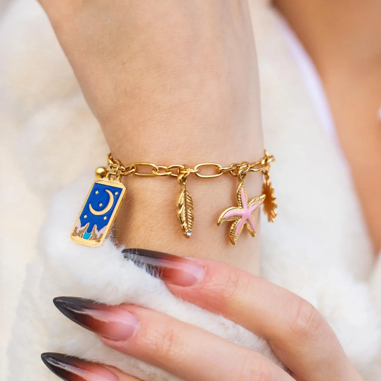 Personalized Gold Charm Bracelet: Custom Initial, Vintage Chunky Charms thumbnail