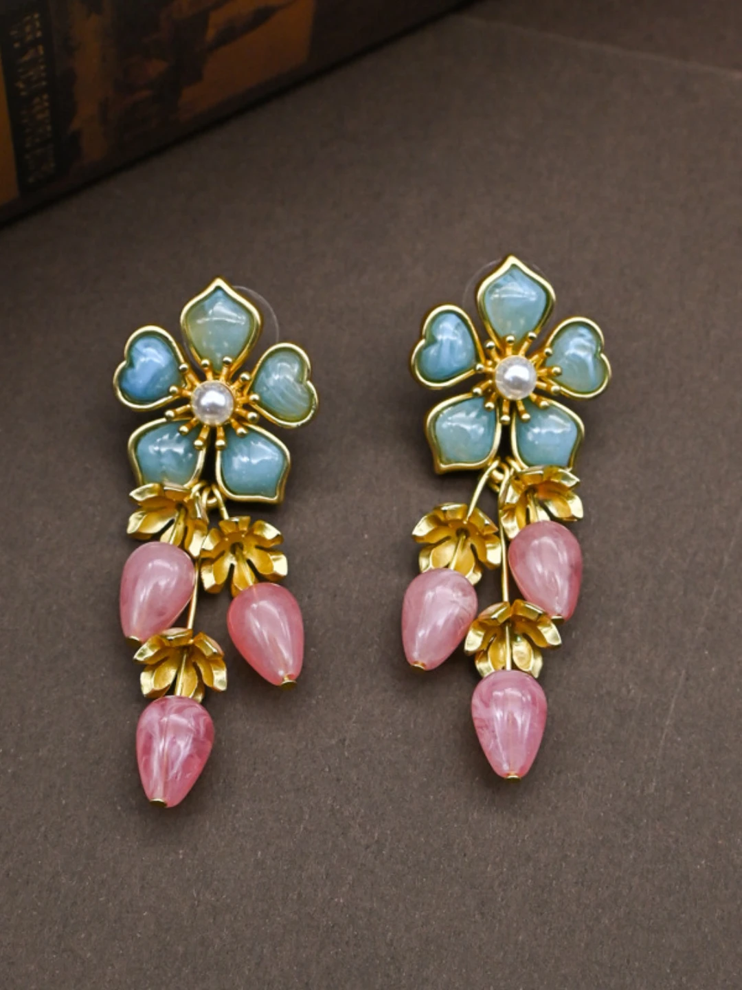 Vintage Blossom Berry Earrings-Artistic Floral Earrings Inspired by Nature Pink