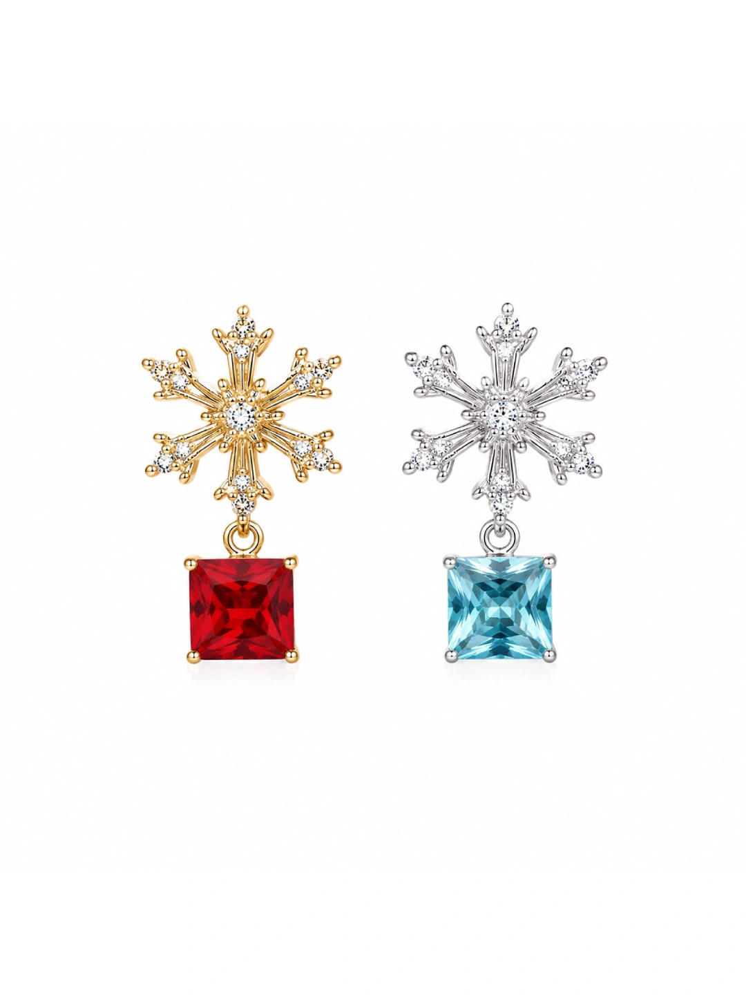 Frozen Elegance Snowflake Drop Earrings - Square Crystal Pendant